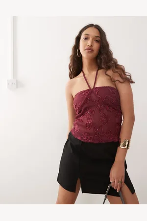 Motel Ruwi sequin knit halter top in burgundy