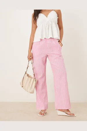 Gina Tricot Wide leg linen trousers with drawstring waist in stripe