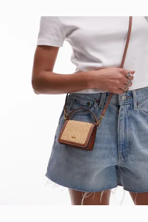 MANGO Rafia woven micro bag in tan