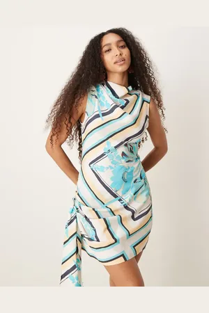 ASOS High neck drape detail mini dress in scarf print