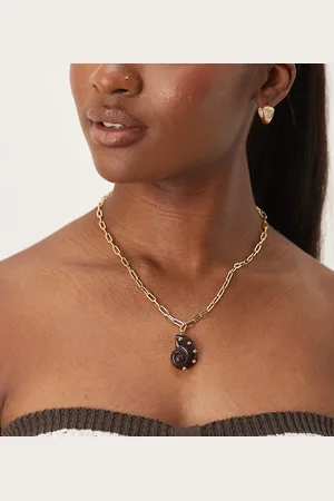 Orelia Plated statement resin shell chain necklace in brown