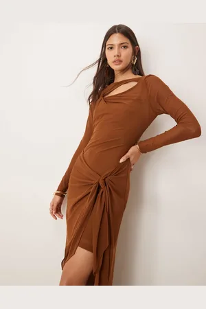 EVER NEW Long sleeve drape maxi dress in brown
