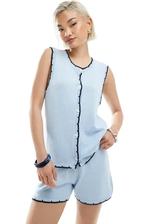 VERO MODA Knitted constrast scallop edge stitch waistcoat co-ord in soft