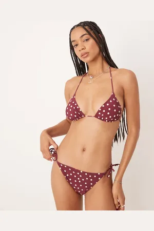 & OTHER STORIES Mix and match side tie bikini bottom in burgundy and white polka dot print