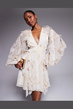 ASOS Ruffle lace insert mini dress with cut out in soft floral print