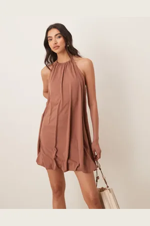 ASOS Soft touch halter neck mini dress in mocha