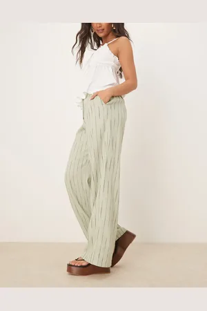 ASOS Relaxed straight leg trousers with linen in sage squiggle stripe