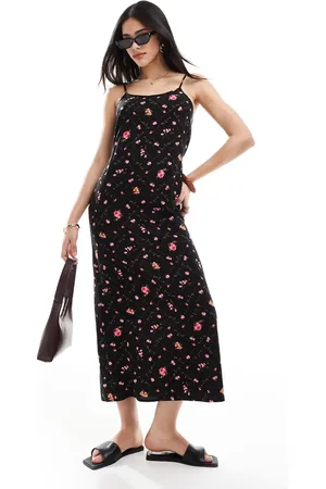 Miss Selfridge Strappy scoop neck maxi slip dress in ditsy print