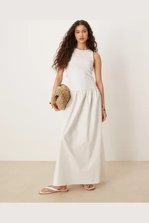 VILA Sleeveless maxi dress with poplin skirt detail in cream