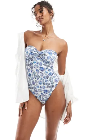 ASOS Shelly bandeau swimsuit in shell print