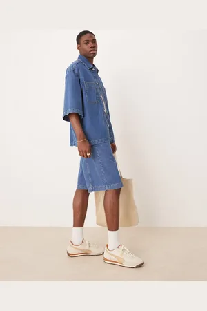ASOS Co-ord long length denim jort with seam detailing in mid wash