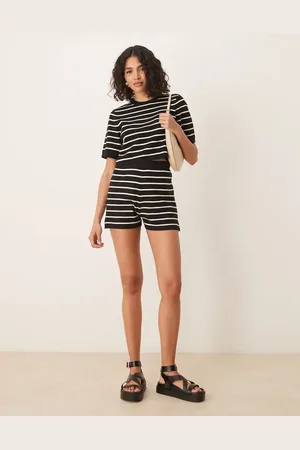 Brave Soul Co-ord knitted t-shorts in and white stripe