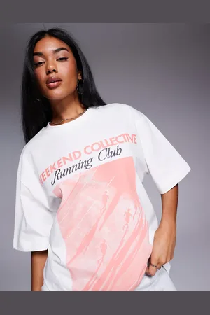 ASOS Weekend Collective oversized t-shirt with photographic running club graphic in cream