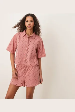ASOS Geo broderie shirt co-ord in rose