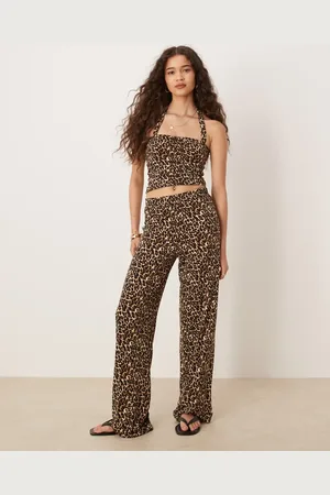 VILA Slinky jersey trouser co-ord in leopard print