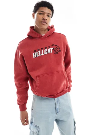 Hollister Boxy race day doodge hoodie in burgundy