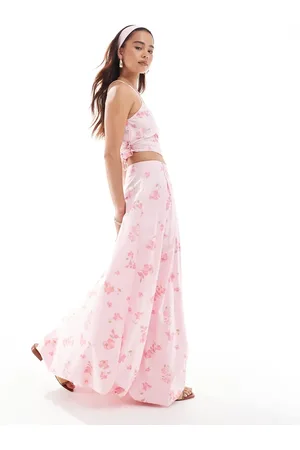 ASOS Bubble hem co-ord maxi skirt in pink floral print