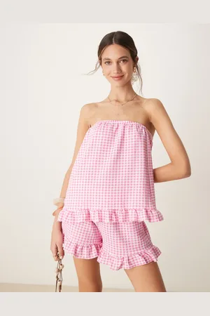 ASOS Bandeau co-ord with frill hem in gingham