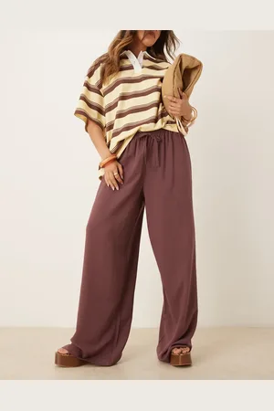 ASOS Linen blend pull on trouser in plum