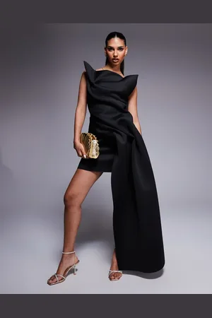 ASOS Scuba manipulated off shoulder mini dress with structured pleats and sash detail in
