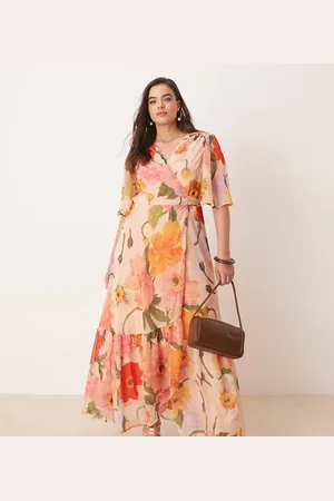 HOPE & IVY Frill sleeve maxi wrap dress with tie waist in floral
