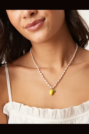 DesignB London Lemon pendant pearl chain necklace in