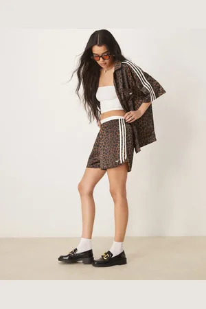 adidas Satin sprinter shorts in leopard print