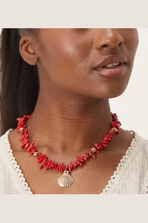 Orelia Plated coral beaded shell necklace in red