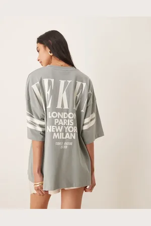 ASOS Weekend Collective Icon oversized t-shirt with stacked back logo in sage and cream