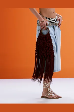 ASOS Macrame grab bag with resin handle in burgundy