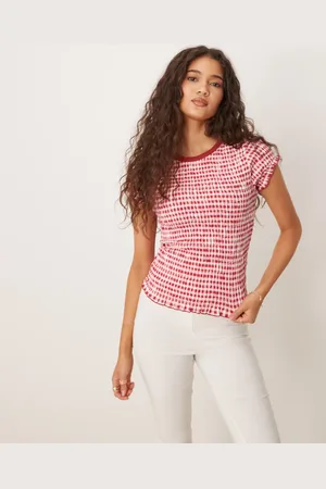 ASOS Shirred t-shirt in gingham
