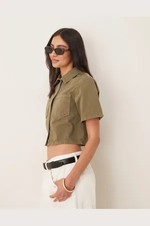 ASOS Denim crop shirt in khaki