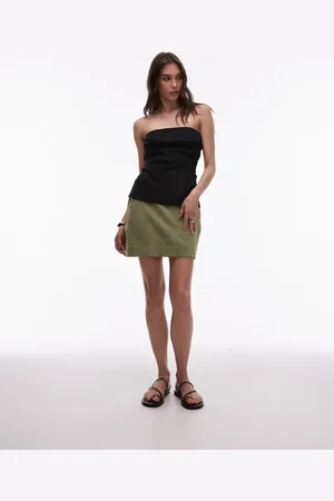Topshop Co-ord real suede pelmet mini skirt in khaki