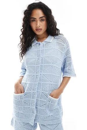 JJXX Co ord crochet shirt in blue