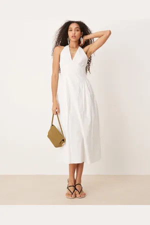 MANGO Cotton halter neck drop waist midaxi dress in