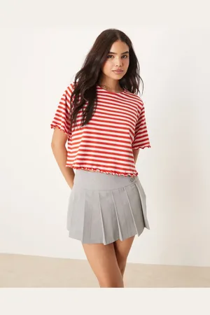 ASOS Lettuce hem cropped tee in textured and grey stripe