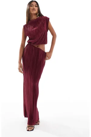 ASOS Plisse cutout detail maxi dress in burgundy