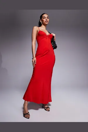 Princess Polly Satin lace trim tie front maxi dress in