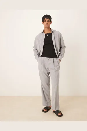 ASOS Smart linen look wide leg trousers with double pleats in