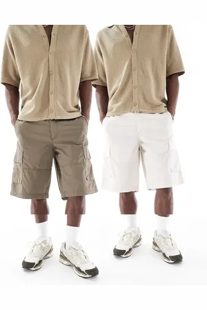 JACK & JONES 2 pack cargo shorts in khaki and cream
