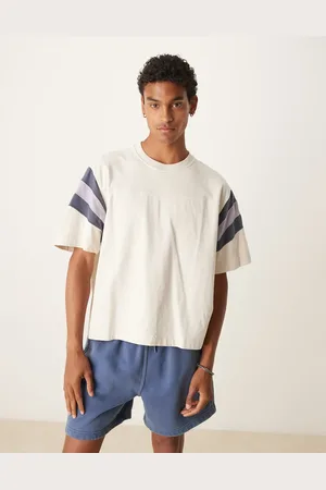 Abercrombie & Fitch Premium short sleeve contrast stripe football t-shirt in