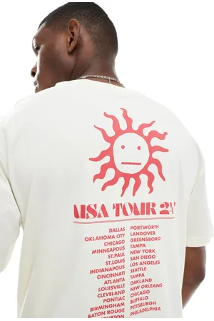 Only & Sons Oversized fit t-shirt with USA tour back print in beige