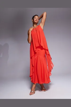 ASOS Plunge bias maxi dress with chiffon overlay and godet in bright