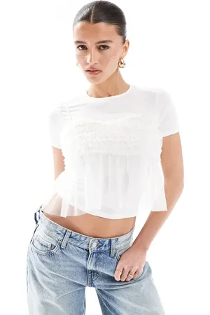 New Look Tulle t-shirt in off