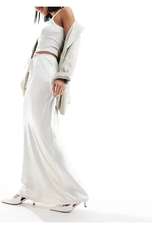 4th & Reckless Satin drawstring waist maxi skirt in cream