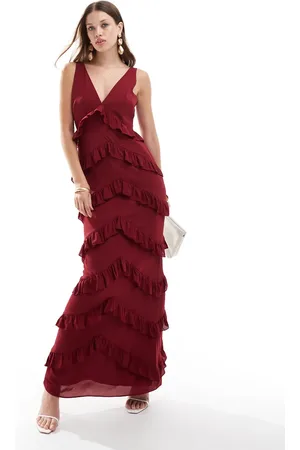 Pretty Lavish Ruffle maxi dress in wine