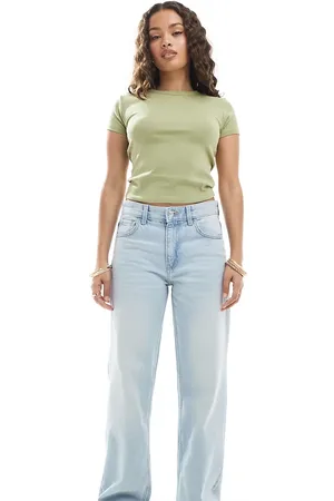 Bershka Petite high waisted 90s wide leg jeans in super light wash