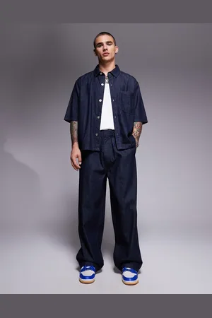 Bershka Tie waist baggy jean in indigo