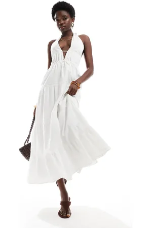 Bershka Halterneck tiered maxi dress in