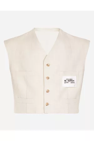 Dolce & Gabbana Men Blazers - Linen And Cotton Vest With Jersey Details - Man Suits And Blazers 48